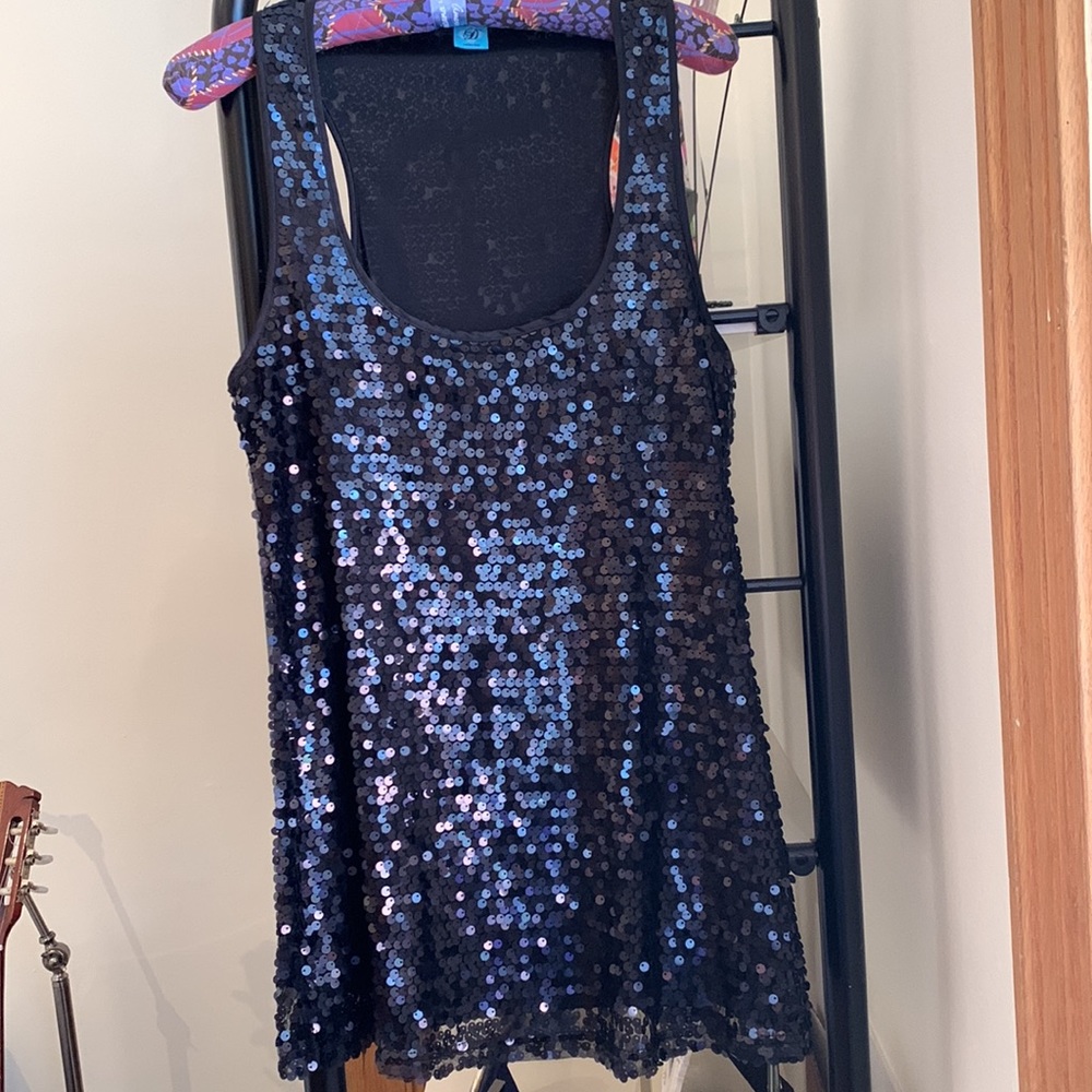 D Collection | black sequin sleeveless flare  top size 10
